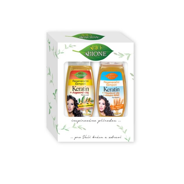 BIO Darčeková kazeta Vlasový MIX (šampón Keratin Argánový olej + šampón Obilné klíčky )