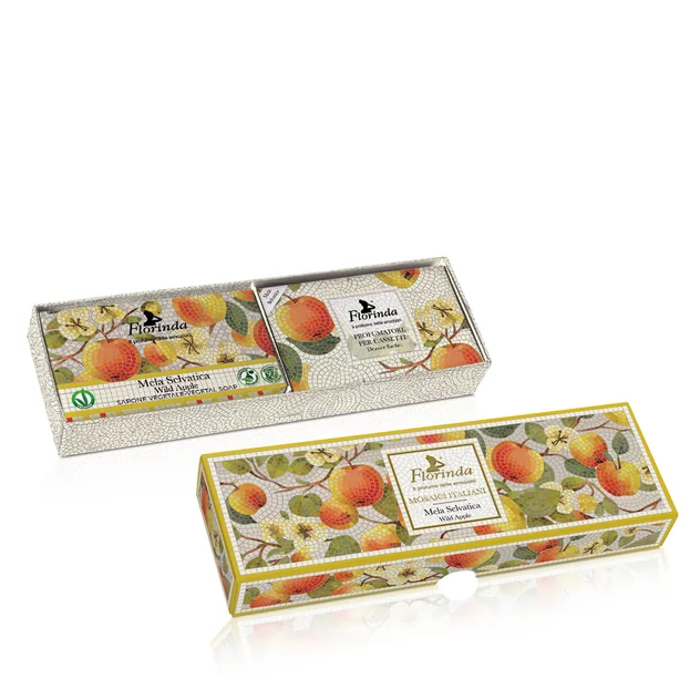 Mydlová kazeta Florinda Mosaico - Mydlo Wild Apple 200 g + 3 x vôňa Mela Selvat vrecúško
