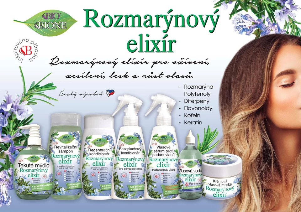 Rozmarínový elixír Bione Cosmetics – vlasová kozmetika proti padaniu vlasov a pre podporu rastu vlasov Bione Cosmetics Slovensko Pavla trade, s.r.o. www.bione.sk Rozmarínový elixír Bione Cosmetics – vlasová kozmetika proti padaniu vlasov a pre podporu rastu vlasov Bione Cosmetics Slovensko Pavla trade, s.r.o. www.bione.sk